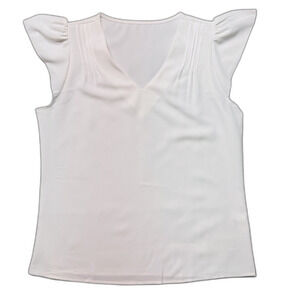 White Flutter Sleeve V-Neck Blouse Top Size XL 16 18 Summer Never Worn
